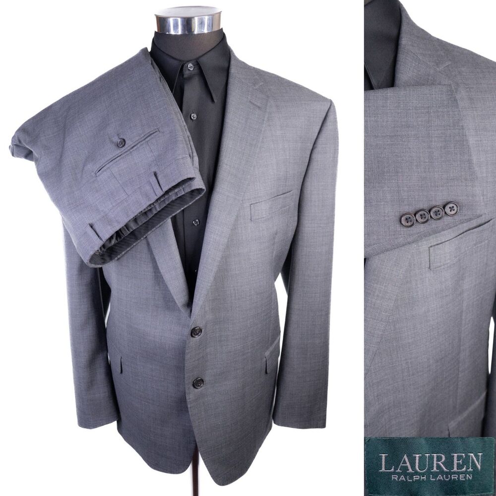 Lauren Ralph Lauren 2-Pcs Suit 48R 2-Button Blazer Wool Gray Dress Pants 42x31.5